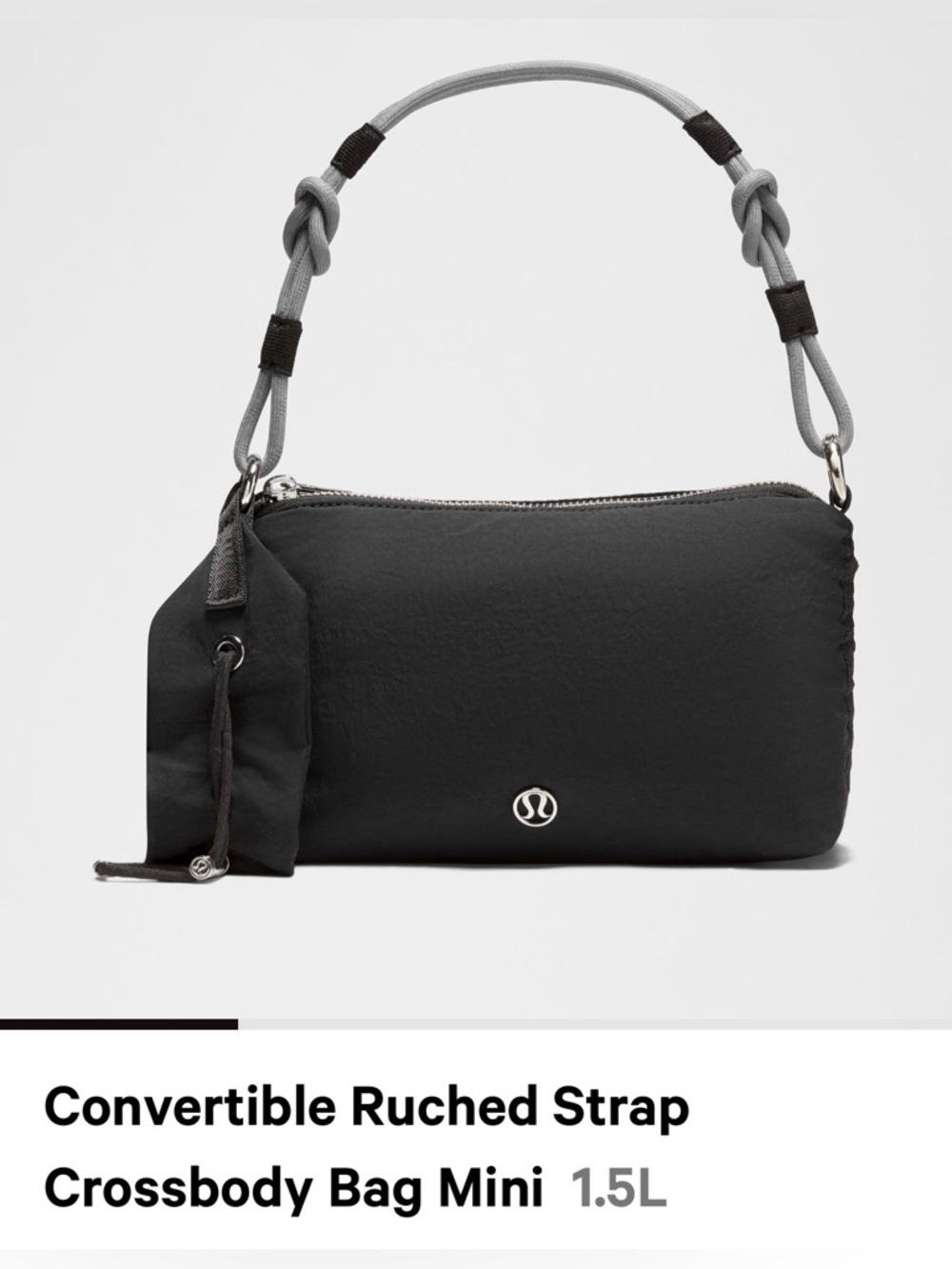 lululemon athletica Black Shoulder Bag with Gray Cord Detail